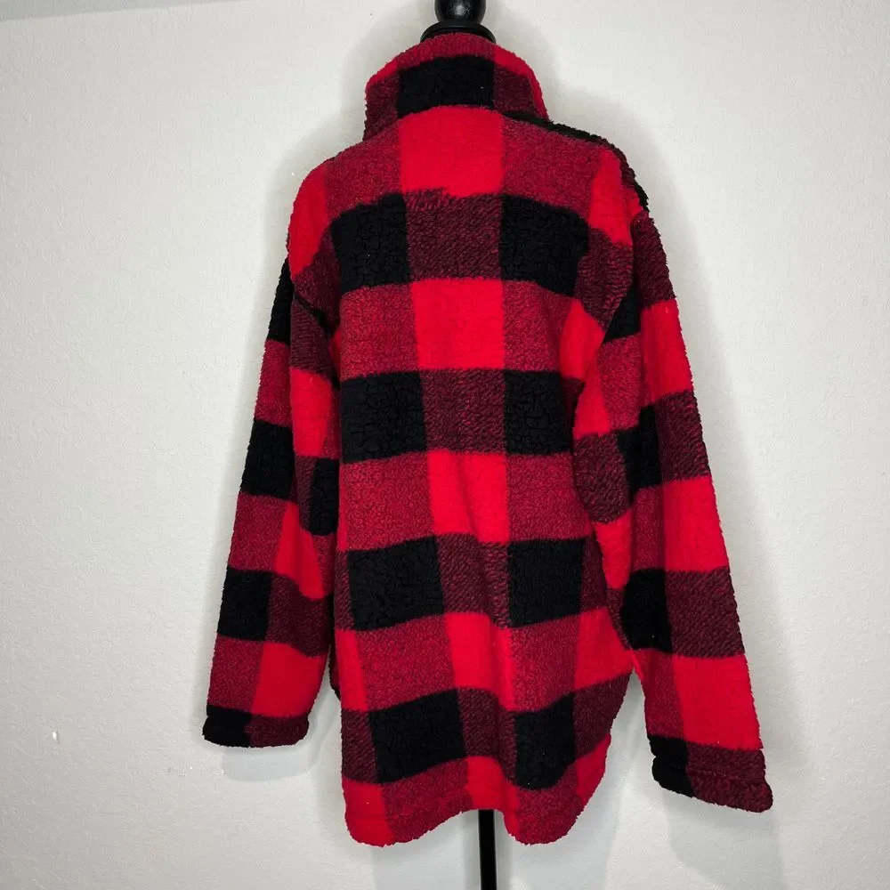 Anheuser Busch‎ Beer Plaid Sherpa Fleece Pullover Red Black Sweater, Size 2xl